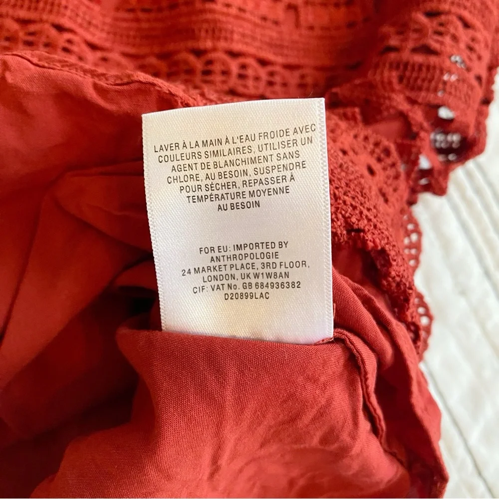 Daniel Rainn for Anthropologie Lourdes Lace Shell Top in Brick Red size Large